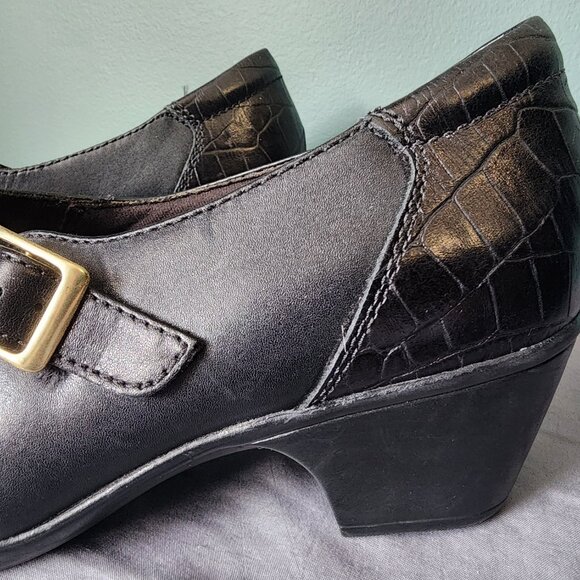 Clarks Ingalls Artic Mary Jane Shoes 10M Black Leather Crocodile Design - Picture 3 of 11